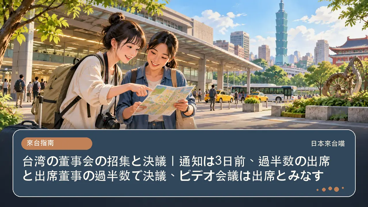 台湾の董事会の招集と決議｜通知は3日前、過半数の出席と出席董事の過半数で決議、ビデオ会議は出席とみなす主題插畫