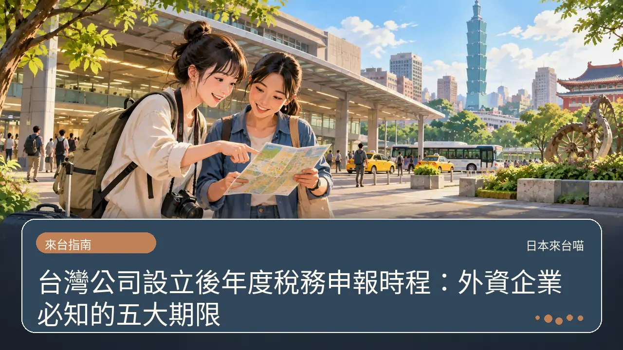 台灣公司設立後年度稅務申報時程:外資企業必知的五大期限主題插畫