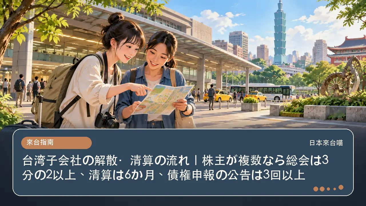 台湾子会社の解散・清算の流れ|株主が複数なら総会は3分の2以上、清算は6か月、債権申報の公告は3回以上主題插畫