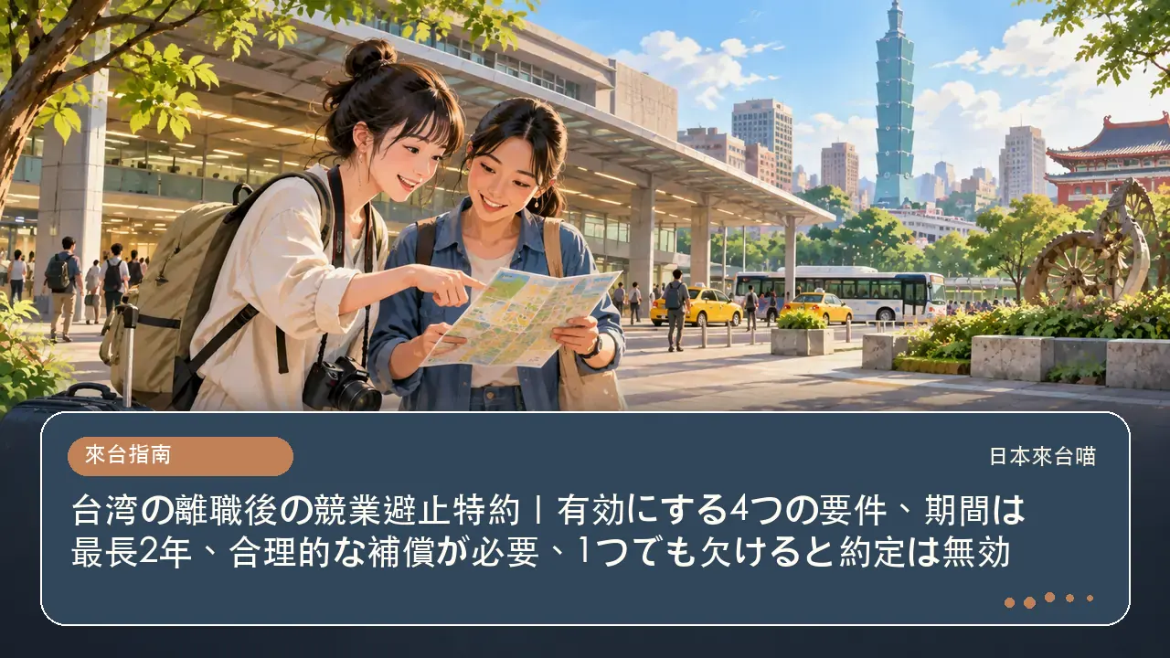 台湾の離職後の競業避止特約｜有効にする4つの要件、期間は最長2年、合理的な補償が必要、1つでも欠けると約定は無効主題插畫