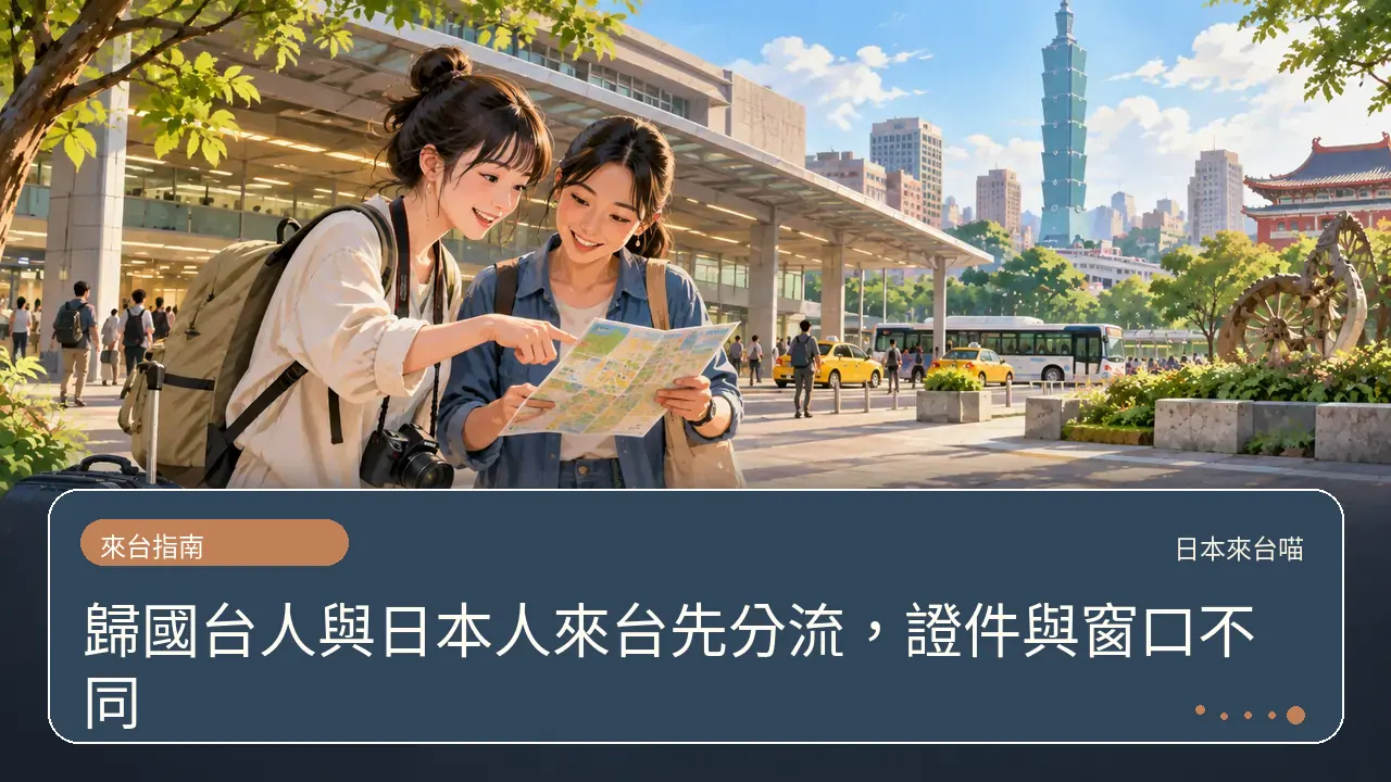 歸國台人與日本人來台先分流,證件與窗口不同主題插畫