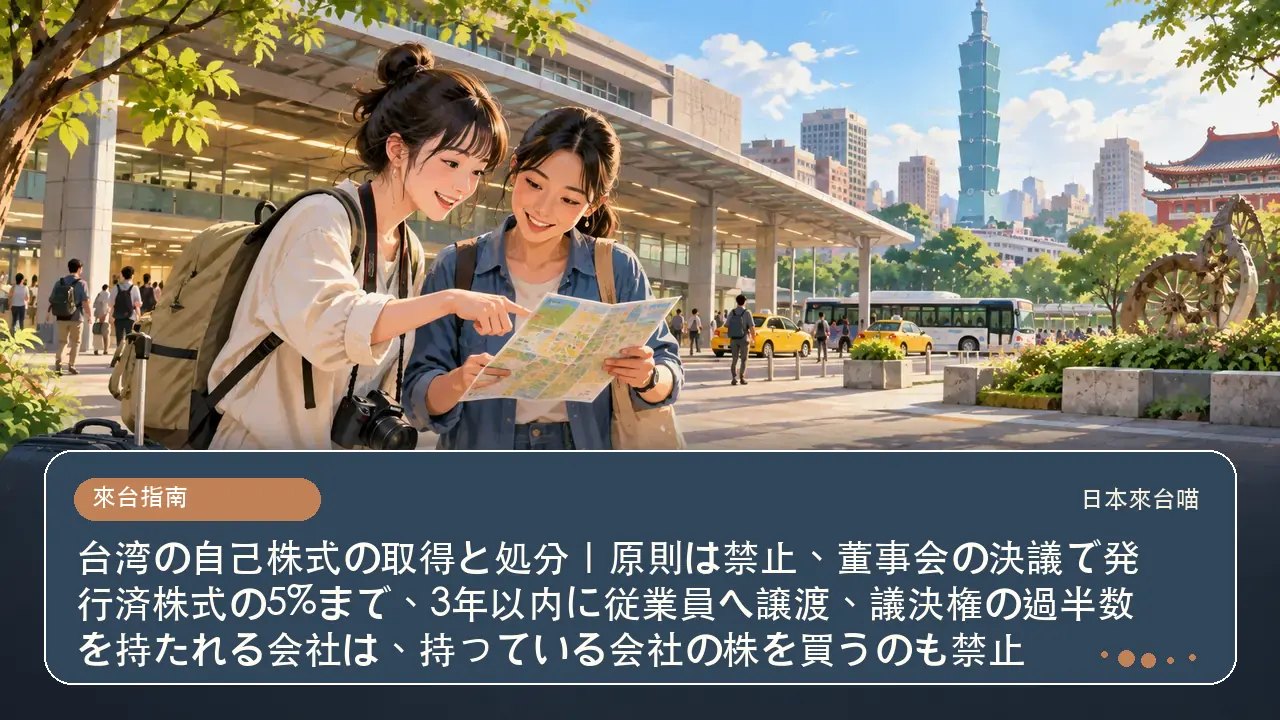 台湾の自己株式の取得と処分|原則は禁止、董事会の決議で発行済株式の5%まで、3年以内に従業員へ譲渡、議決権の過半数を持たれる会社は、持っている会社の株を買うのも禁止主題插畫