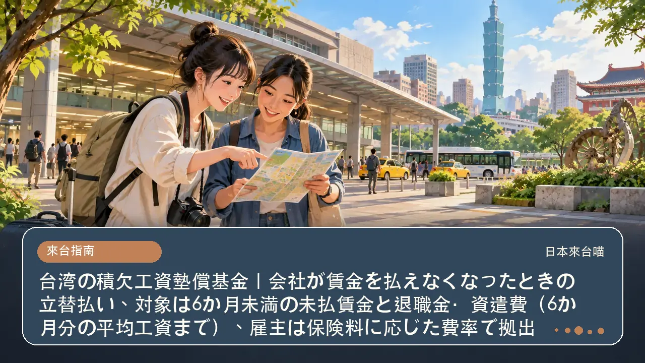 台湾の積欠工資墊償基金|会社が賃金を払えなくなったときの立替払い、対象は6か月未満の未払賃金と退職金・資遣費(6か月分の平均工資まで)、雇主は保険料に応じた費率で拠出主題插畫